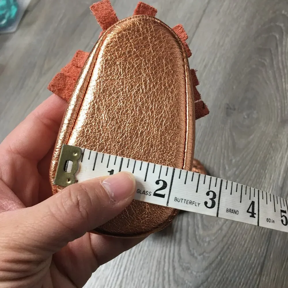 Cage & Lantern Baby Girl Moccasin Fringe Walker Shoe Leather Metallic Rose Gold